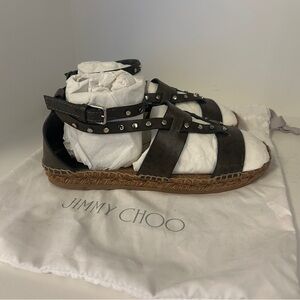 JIMMY CHOO Denise Studded Suede Espadrille Sandal